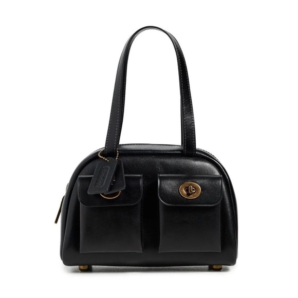 Coach Twin Turnlock Bag 20 Satchel in Dark Brass/Black Waxed Smooth Leather NWT - Picture 9 of 15